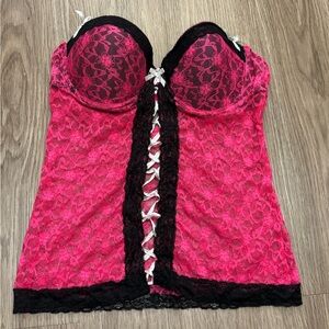 Pink Lace Bustier with Black Accents